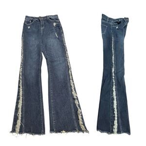 ANGEL Jeans Blue Flare Bellbottom Frayed Seams Raw Hem Distressed
